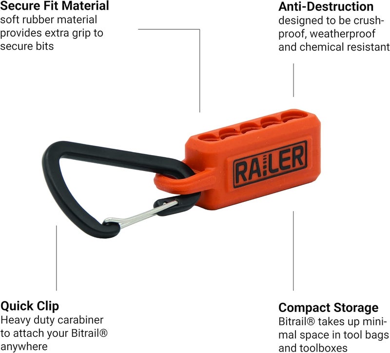 Railer Screwdriver Bit Holder Storage Organizer – 20-Hole Hi-Vis Bit Holder with Carabiner - Image 2